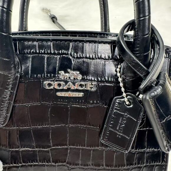 Coach Andrea Mini Carryall Crossbody Bag Crocodile-embossed Leather CR209 Black - Picture 3 of 9
